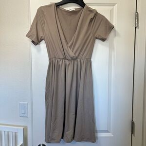 Tan V-Neck Dress